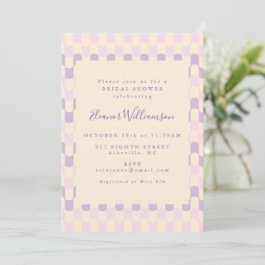Cute Pink and Purple Groovy Retro Bridal Shower Invitations