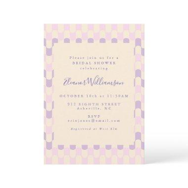 Cute Pink and Purple Groovy Retro Bridal Shower Invitations