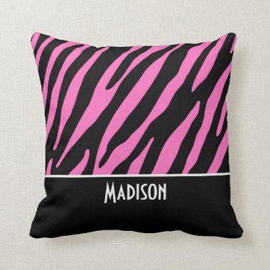 Cute Pink & Black Zebra Stripes Throw Pillow