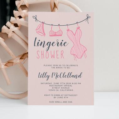 Cute pink clothesline chic lingerie bridal shower Invitations