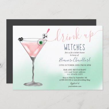Cute pink cocktail witches Halloween bridal shower Invitations
