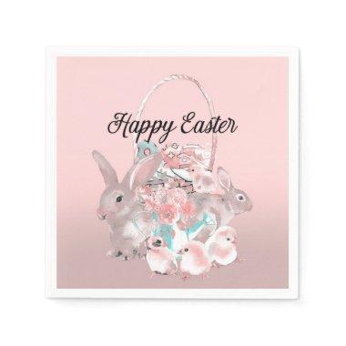 Cute Pink Easter Birthday Party Egg Hunt Napkins