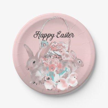 Cute Pink Easter Birthday Party Egg Hunt Paper Plates
