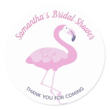 Cute Pink Flamingo Bridal Shower Thank You Favor Classic Round Sticker