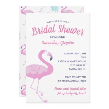 Cute Pink Flamingo Tropical Summer Bridal Shower Invitations