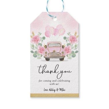 Cute Pink Floral Travel Drive Thru Baby Shower Gift Tags