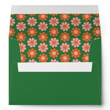 Cute Pink Green Retro Preppy Flowers Bridal Shower Envelope