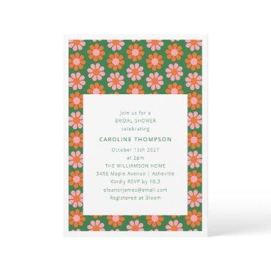 Cute Pink Green Retro Preppy Flowers Bridal Shower Invitations