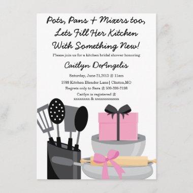 Cute Pink Kitchen Gadget Bridal Shower Invitations