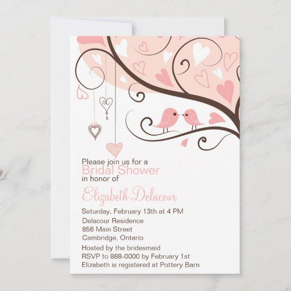 Cute Pink Love Birds Bridal Shower Invitations