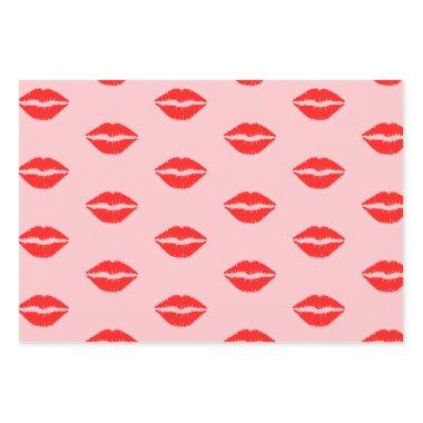Cute Pink Luscious Red Lips Lipstick Pattern Wrapping Paper Sheets