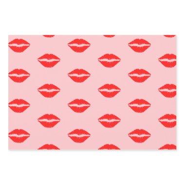 Cute Pink Luscious Red Lips Lipstick Pattern Wrapping Paper Sheets