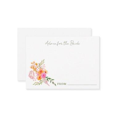 Cute Pink Orange Floral Watercolor Bridal Shower Advice Card