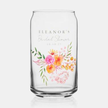 Cute Pink Orange Floral Watercolor Bridal Shower Can Glass