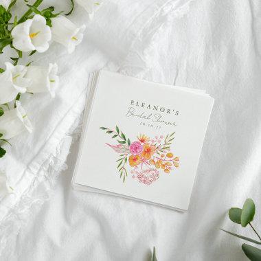 Cute Pink Orange Floral Watercolor  Napkins