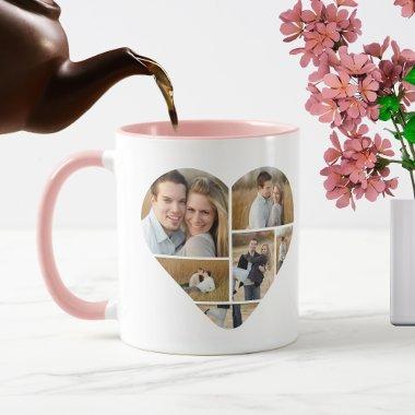 Cute Pink Personalized Love Heart Photo Collage Mug