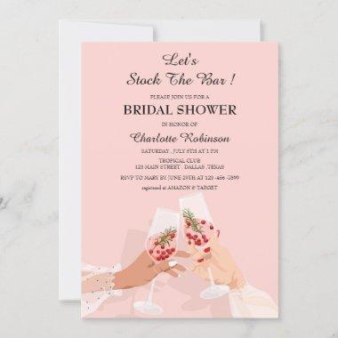 Cute Pink Stock The Bar Bridal Shower Invitations