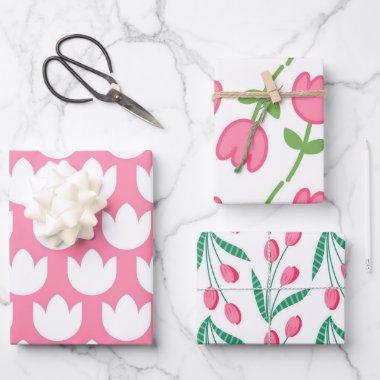 Cute Pink Tulip Wrapping Paper Sheets