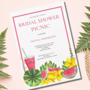 Cute Pink Watermelon Bridal Shower Picnic Invitations