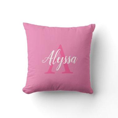 Cute Pink White Script Monogram Throw Pillow