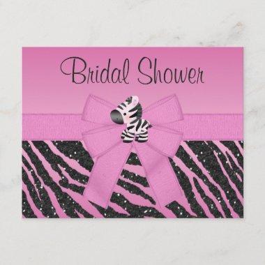 Cute Pink Zebra & Printed Bow Bridal Shower Invitations