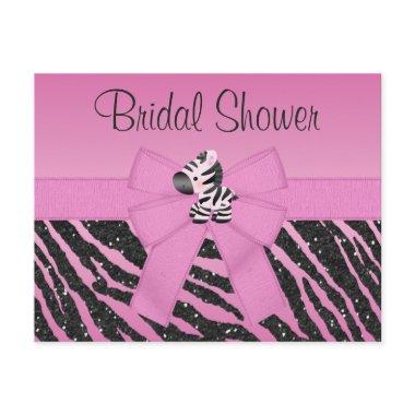 Cute Pink Zebra & Printed Bow Bridal Shower Invitations