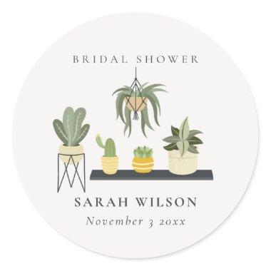 Cute Potted Leafy Succulent Plants Bridal Shower Classic Round Sticker