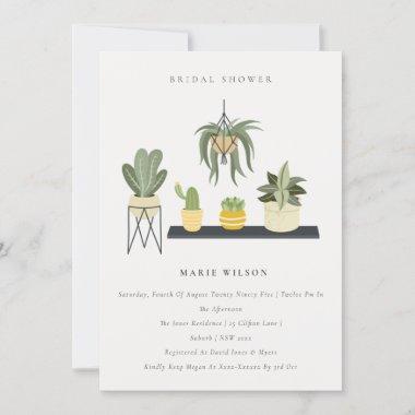 Cute Potted Leafy Succulent Plants Bridal Shower Invitations
