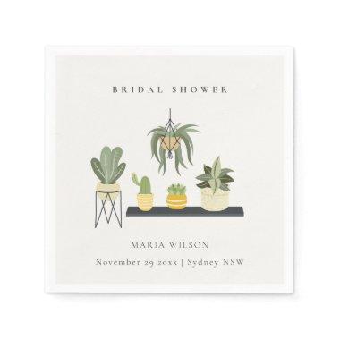 Cute Potted Leafy Succulent Plants Bridal Shower Napkins