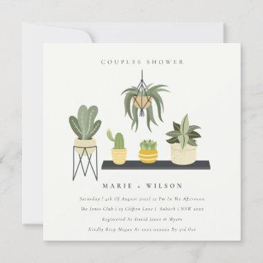 Cute Potted Leafy Succulent Plants Couples Shower Invitations