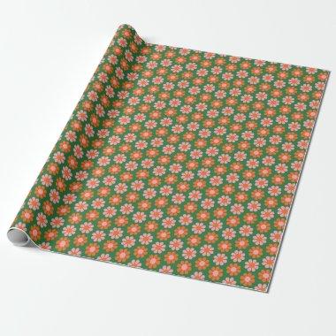 Cute Preppy Pink Green Bright Retro Flower Pattern Wrapping Paper