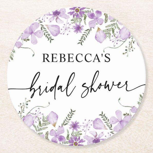 Cute Purple Florals  Round Paper Coaster
