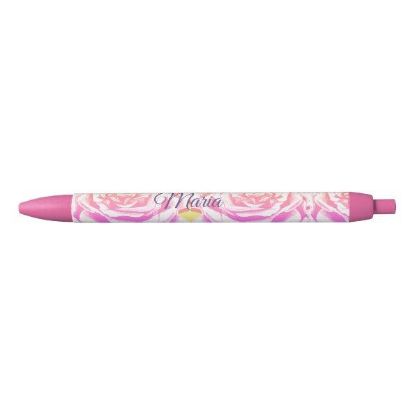 Cute Purple & Pink Candy Roses Custom Name Pen