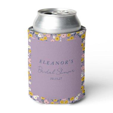 Cute Purple Yellow Floral Bridal Shower Custom Can Cooler