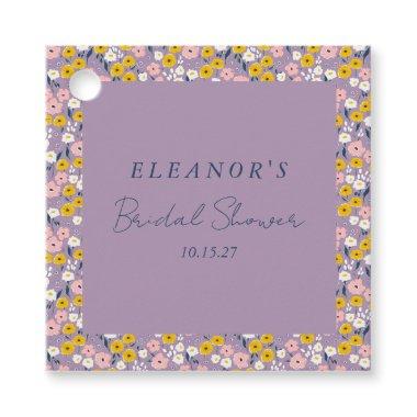 Cute Purple Yellow Floral Bridal Shower Custom Favor Tags