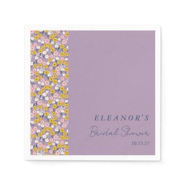 Cute Purple Yellow Floral Bridal Shower Custom Napkins