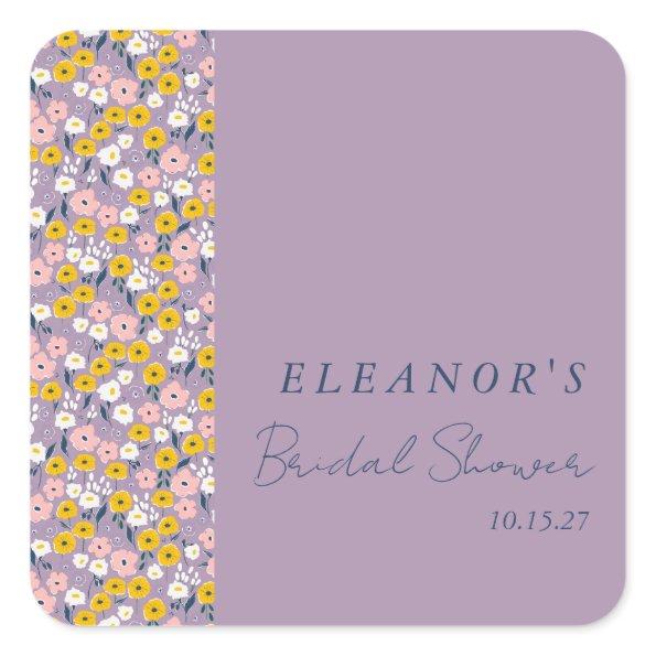 Cute Purple Yellow Floral  Custom Square Sticker