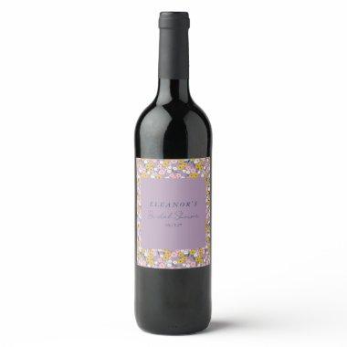 Cute Purple Yellow Floral Bridal Shower Custom Wine Label