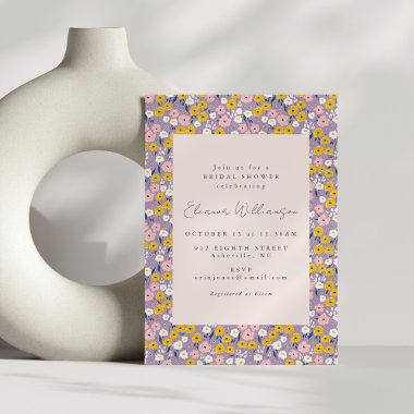 Cute Purple Yellow Pink Floral Bridal Shower Invitations