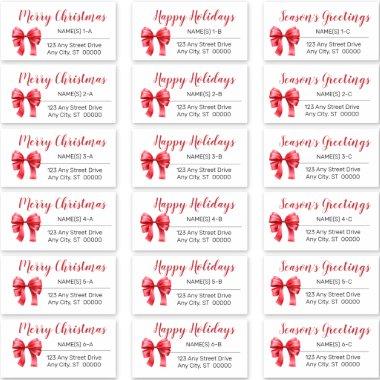 Cute Red Christmas Bow Holiday Address Labels