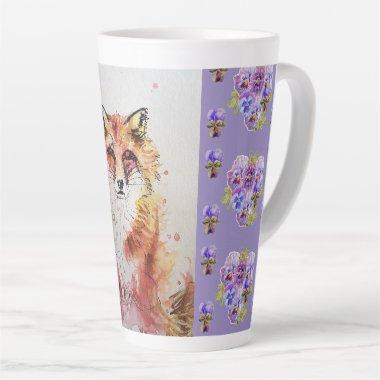 Cute Red Fox Animal Purple Pansies Latte Mug