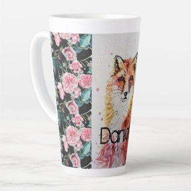 Cute Red Fox Animal Roses Watercolor Latte Mug