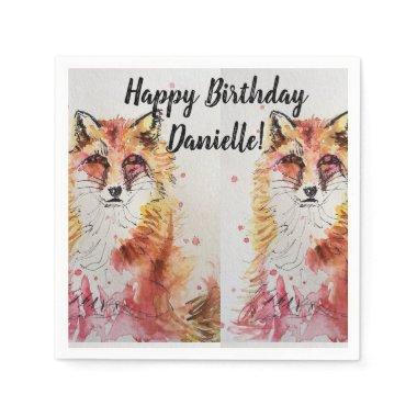 Cute Red Fox Birthday Girl Decor Serviette Napkins