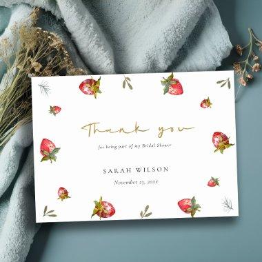 Cute Red Strawberry Leafy Botanical Bridal Shower Thank You Invitations