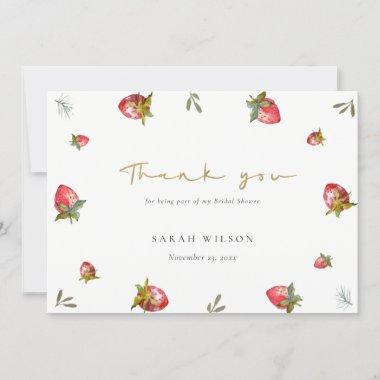 Cute Red Strawberry Leafy Botanical Bridal Shower Thank You Invitations