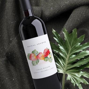 Cute Red Strawberry Leafy Foliage  Wine Label