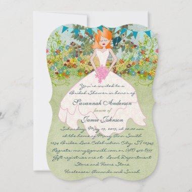 Cute Redhead Auburn Bride Boho Bridal Shower Invitations