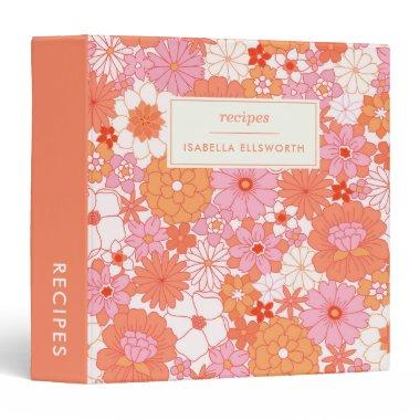 Cute Retro Pink Orange Floral Personalized Recipe 3 Ring Binder