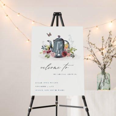 Cute Roses Floral Teapot Bridal Shower Welcome Foam Board