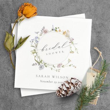 Cute Rustic Meadow Floral Wreath Bridal Shower Napkins